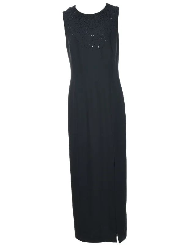 Beaded Black Sparkly Evening Dress - L Tunics Print Colorful