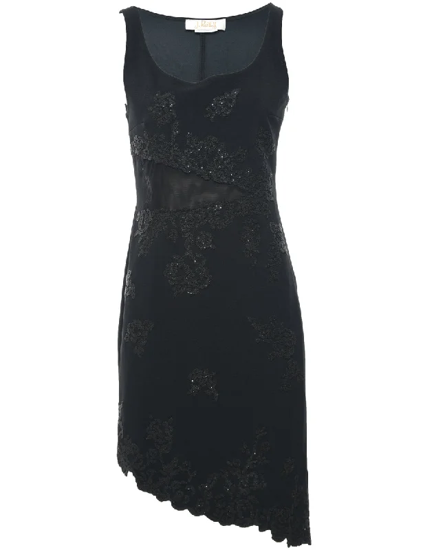 Beaded Black Sparkly Floral Evening Dress - M Tunics Solid Classic