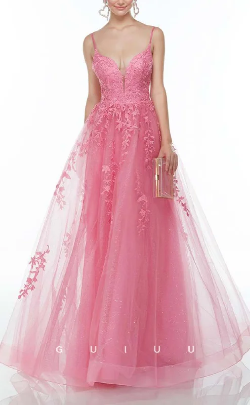 G3271 - A-Line Applique V-Neck Straps Pink Long Party Prom Evening Dresses Sequined Elegant Party G3271 - A-Line Applique V-Neck Straps Pink Long Party Prom Evening Dresses Sequined Elegant Party