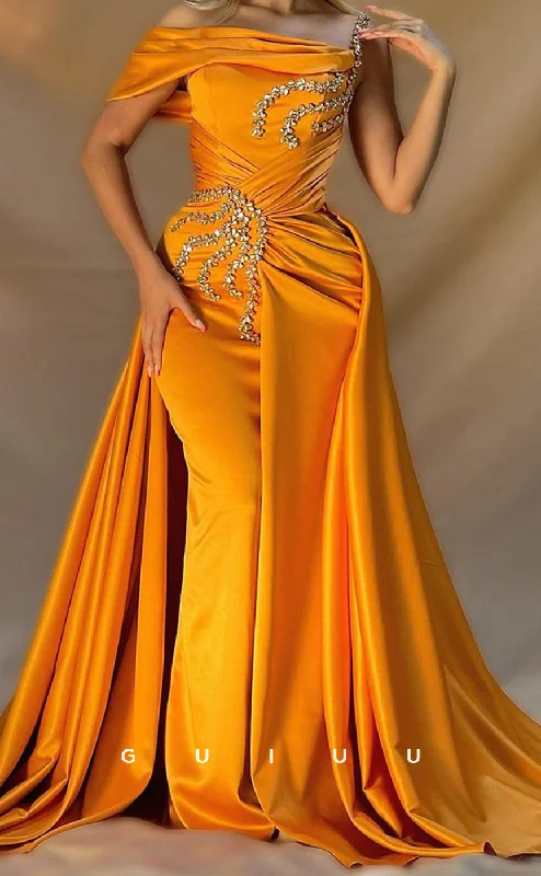 G3329 - Ornate Column Sweep &Asymmetrical Train Satin Strapless Beaded Ruched Evening Party Dress Tunics Top rated G3329 - Ornate Column Sweep &Asymmetrical Train Satin Strapless Beaded Ruched Evening Party Dress Tunics Top rated