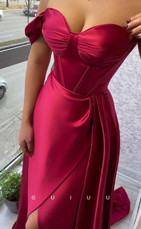 G3349 - Classic & Timeless A-Line Sweetheart One Shoulder Sweep Train Side Slit Draped Formal Party Dress Off-the-shoulder Bohemian Festive G3349 - Classic & Timeless A-Line Sweetheart One Shoulder Sweep Train Side Slit Draped Formal Party Dress Off-the-shoulder Bohemian Festive