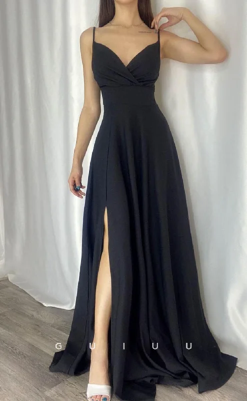 G3555 - Simple & Casual A-Line Straps V-Neck Side Slit Draped Floor-Length Party Dress Tunics Velvet soft G3555 - Simple & Casual A-Line Straps V-Neck Side Slit Draped Floor-Length Party Dress Tunics Velvet soft