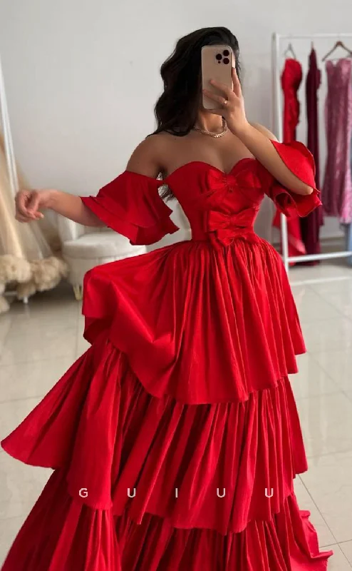G3840 - Sexy & Hot A-Line Off Shoulder Red Tiered Long Prom Party Dress Tunics Versatile functional G3840 - Sexy & Hot A-Line Off Shoulder Red Tiered Long Prom Party Dress Tunics Versatile functional