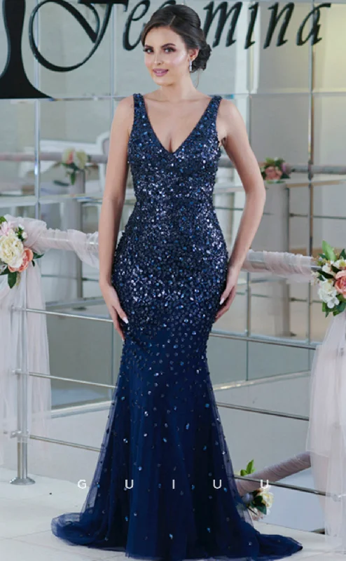 G3955 -Mermaid Low V Neck Straps Sleeveless Fully Sequined Tulle Long Prom Evening Dress Tunics Leisure comfortable G3955 -Mermaid Low V Neck Straps Sleeveless Fully Sequined Tulle Long Prom Evening Dress Tunics Leisure comfortable