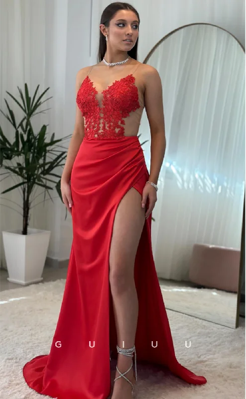 G3957 - Sexy & Hot Sheath V Neck Illsion Appliquined Pleated High Side Slit Prom Party Dress Tunics Chinos classic G3957 - Sexy & Hot Sheath V Neck Illsion Appliquined Pleated High Side Slit Prom Party Dress Tunics Chinos classic