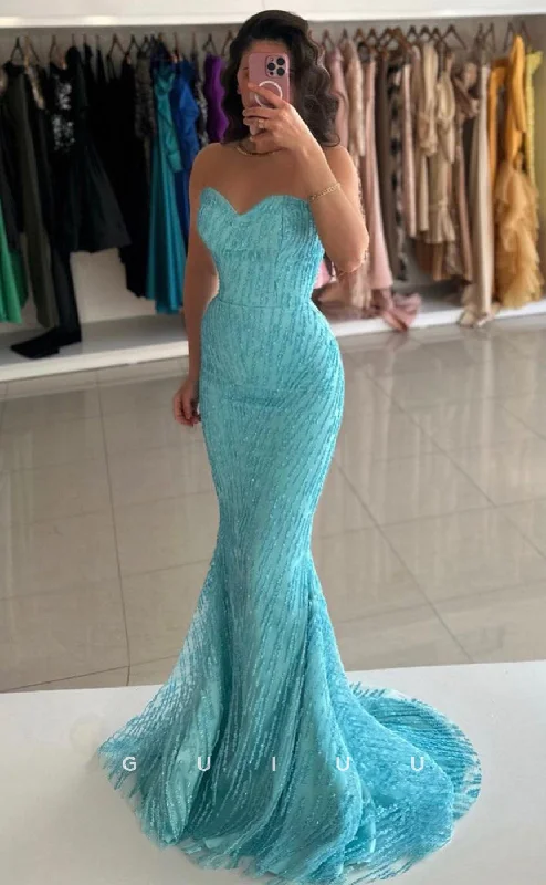 G4291 - Mermaid Strapless Sleeveless Fully Sequined Beaded Long Prom Party Dress Tunics Mesh breathable G4291 - Mermaid Strapless Sleeveless Fully Sequined Beaded Long Prom Party Dress Tunics Mesh breathable