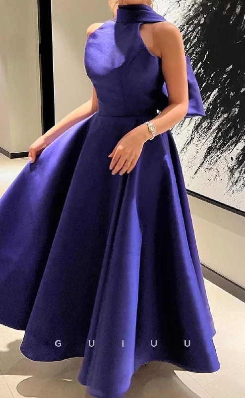 G4551 - Classic A-Line High Neck Sleeveless Stain Back Zipper Prom Party Dress Satin Halter Glamorous G4551 - Classic A-Line High Neck Sleeveless Stain Back Zipper Prom Party Dress Satin Halter Glamorous