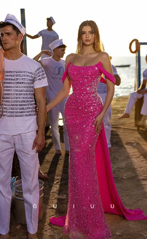 G4611 - Chic & Modern Mermaid Off-Shoulder Fully Beaded Prom Party Dress with Train Tunics Luxurious high-end G4611 - Chic & Modern Mermaid Off-Shoulder Fully Beaded Prom Party Dress with Train Tunics Luxurious high-end