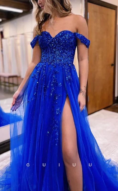 G2482 -Elegant Off-Shoulder Sequins Applique Long Prom Evening Dress Tunics stripes playful G2482 -Elegant Off-Shoulder Sequins Applique Long Prom Evening Dress Tunics stripes playful