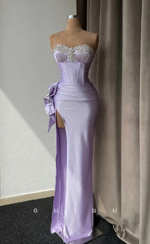 G2498 - Sexy & Hot Sweetheart Beaded Satin Lavender Long Prom Evening Dress Halter Neckline Beach G2498 - Sexy & Hot Sweetheart Beaded Satin Lavender Long Prom Evening Dress Halter Neckline Beach