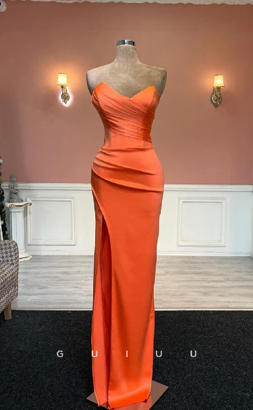 G2500 - Simple Sheath Strapless Ruched Orange Long Prom Evening Dress Peplum Ruffle Cocktail G2500 - Simple Sheath Strapless Ruched Orange Long Prom Evening Dress Peplum Ruffle Cocktail