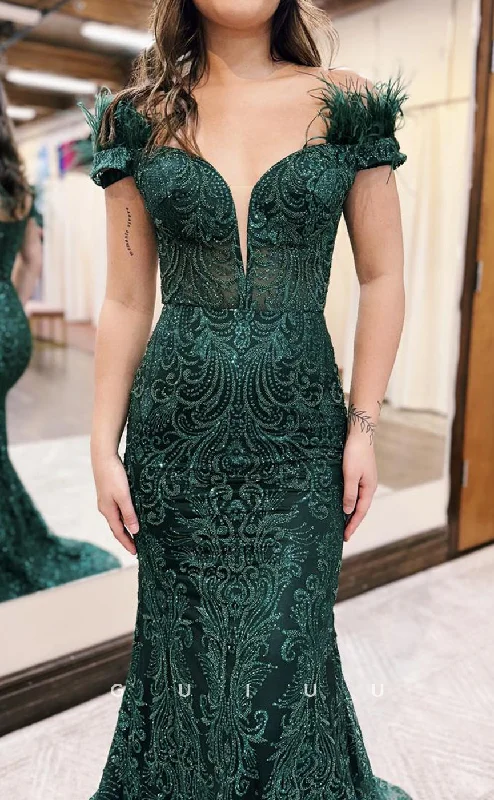 G2510 - Sexy Sheath Off-Shoulder Sequins Applique Long Prom Evening Dress Tunics Cozy comfortable
