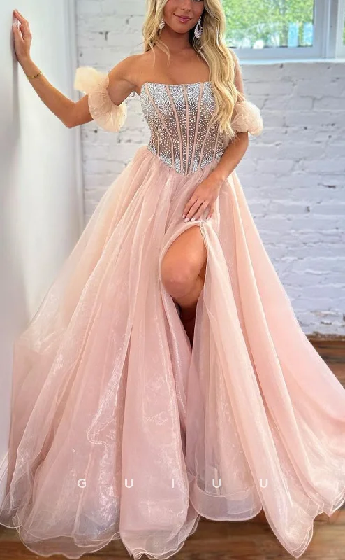 G2513 - Elegant & Luxurious Beaded Off-Shoulder Ball Gown Long Prom Evening Dress Tunics Luxurious premium