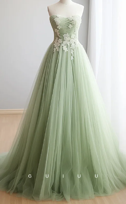 G3143 - Chic & Modern A-Line Strapless Sleeveless Appliques Tulle Long Prom Evening Dress Tunics Chinos classic G3143 - Chic & Modern A-Line Strapless Sleeveless Appliques Tulle Long Prom Evening Dress Tunics Chinos classic