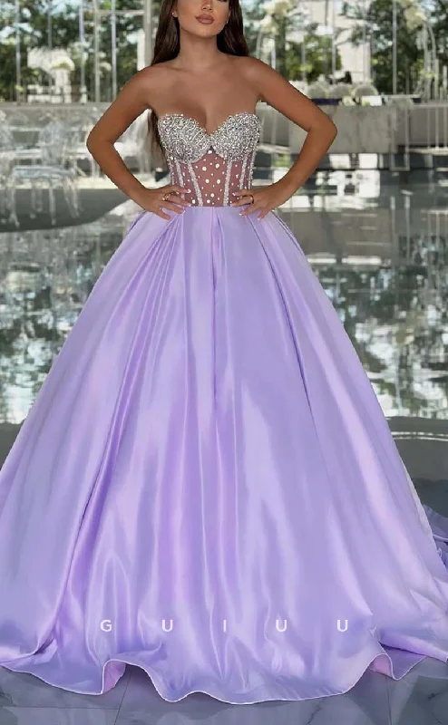 G3152 - Chic & Modern A-Line Strapless Beaded Satin Lilac Long Formal Prom Evening Dresses Tunics Evening elegant G3152 - Chic & Modern A-Line Strapless Beaded Satin Lilac Long Formal Prom Evening Dresses Tunics Evening elegant