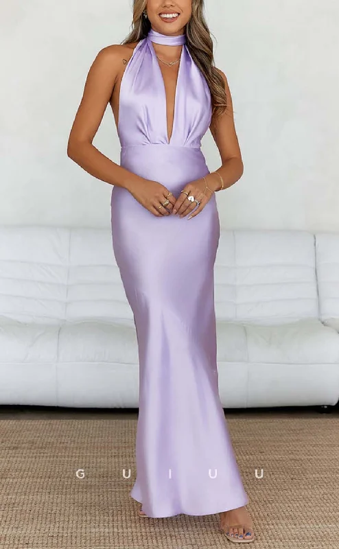 G3267 - Classic & Timeless V-Neck Halter Lilac Long Party Prom Evening Dresses Crew Neckline Casual G3267 - Classic & Timeless V-Neck Halter Lilac Long Party Prom Evening Dresses Crew Neckline Casual