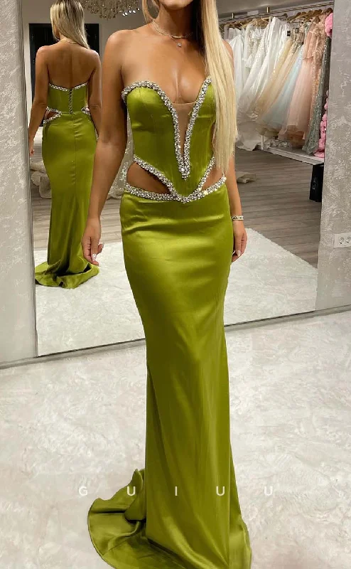 G3288 - Sexy & Sheath V-Neck Strapless Beaded Green Long Party Prom Evening Dresses Tunics Luxurious premium G3288 - Sexy & Sheath V-Neck Strapless Beaded Green Long Party Prom Evening Dresses Tunics Luxurious premium