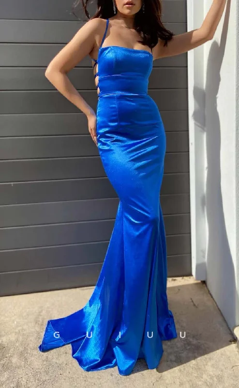 G3295 - Sexy & Sheath Square Straps Royal Blue Long Party Prom Evening Dresses empire Waist empire