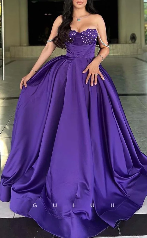 G3297 - Chic & Modern A-Line Beaded Off-Shoulder Purple Party Prom Evening Dresses Pencil Length Work G3297 - Chic & Modern A-Line Beaded Off-Shoulder Purple Party Prom Evening Dresses Pencil Length Work