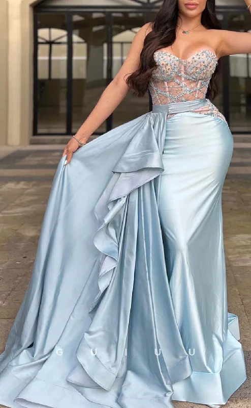 G3301 - Elegant & Luxurious Strapless Beaded Sheer Train Long Party Prom Evening Dresses Tunics Versatile stylish G3301 - Elegant & Luxurious Strapless Beaded Sheer Train Long Party Prom Evening Dresses Tunics Versatile stylish