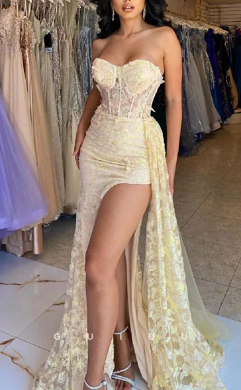 G3308 - Chic & Modern Strapless Applique Sheer Long Party Prom Evening Dresses Tunics Handmade artisanal G3308 - Chic & Modern Strapless Applique Sheer Long Party Prom Evening Dresses Tunics Handmade artisanal