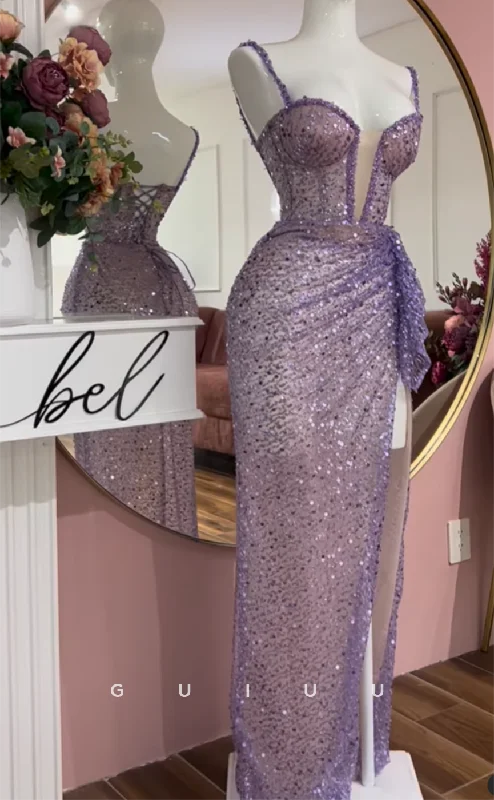 G3317 - Elegant & Luxurious V-Neck Sequins Beaded Purple Long Party Prom Evening Dresses Off-the-shoulder Bohemian Festive G3317 - Elegant & Luxurious V-Neck Sequins Beaded Purple Long Party Prom Evening Dresses Off-the-shoulder Bohemian Festive