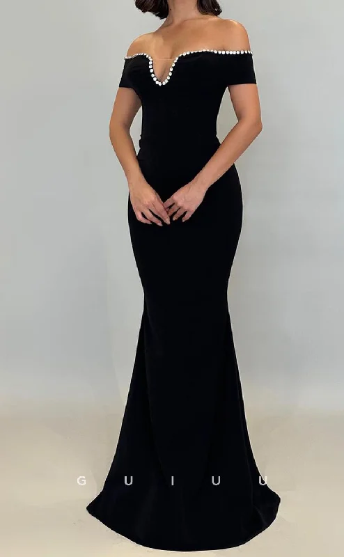 G3338 - Classic & Timeless Sheath & Trumpet Floor-Length Dress with Bead Off-Shoulder Evening Party Dress Mermaid Tail Wedding G3338 - Classic & Timeless Sheath & Trumpet Floor-Length Dress with Bead Off-Shoulder Evening Party Dress Mermaid Tail Wedding