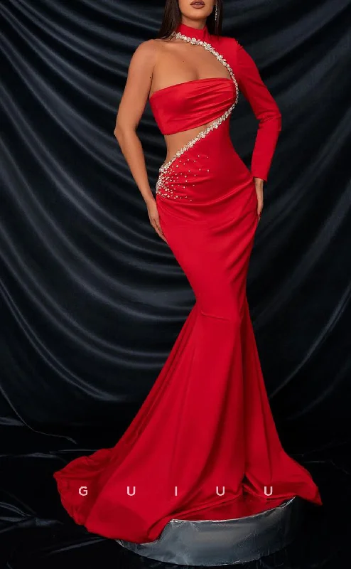G3350 - Elegant & luxurious Sheath & Mermaid Sweep Train Strapless Halter One Shoulder Beaded Formal Evening Dress High-Low Hemline Casual G3350 - Elegant & luxurious Sheath & Mermaid Sweep Train Strapless Halter One Shoulder Beaded Formal Evening Dress High-Low Hemline Casual