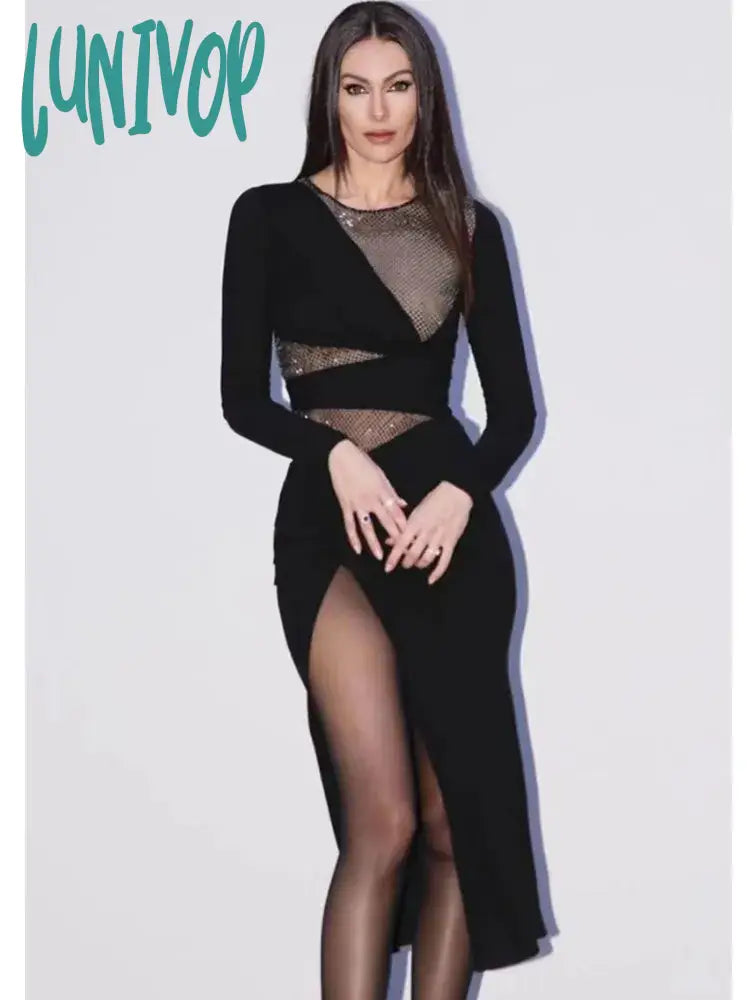 Lunivop Bodycon Bandage Dress Sexy Long Sleeve O Neck Diamonds Black Mini Women Celebrity Fashion Evening Party Dress Vestido High-Low Hemline Casual Lunivop Bodycon Bandage Dress Sexy Long Sleeve O Neck Diamonds Black Mini Women Celebrity Fashion Evening Party Dress Vestido High-Low Hemline Casual