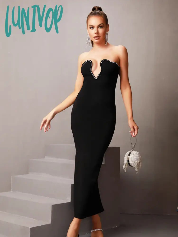 Lunivop Chic Summer Sexy Strapless Diamonds Crystal Black Maxi Long Women Bodycon Bandage Dress Elegant Evening Club Party Dress Tunics Silk luxurious Lunivop Chic Summer Sexy Strapless Diamonds Crystal Black Maxi Long Women Bodycon Bandage Dress Elegant Evening Club Party Dress Tunics Silk luxurious