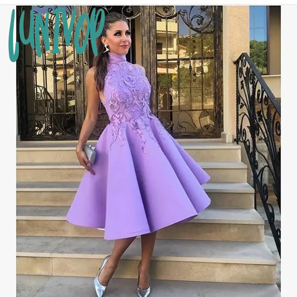 Lunivop  Elegant Short Maxi Prom Dresses 2024 Women Formal Party Night Sexy Evening Dress Lavender Alppliques Vestidos Tunics Polka dots