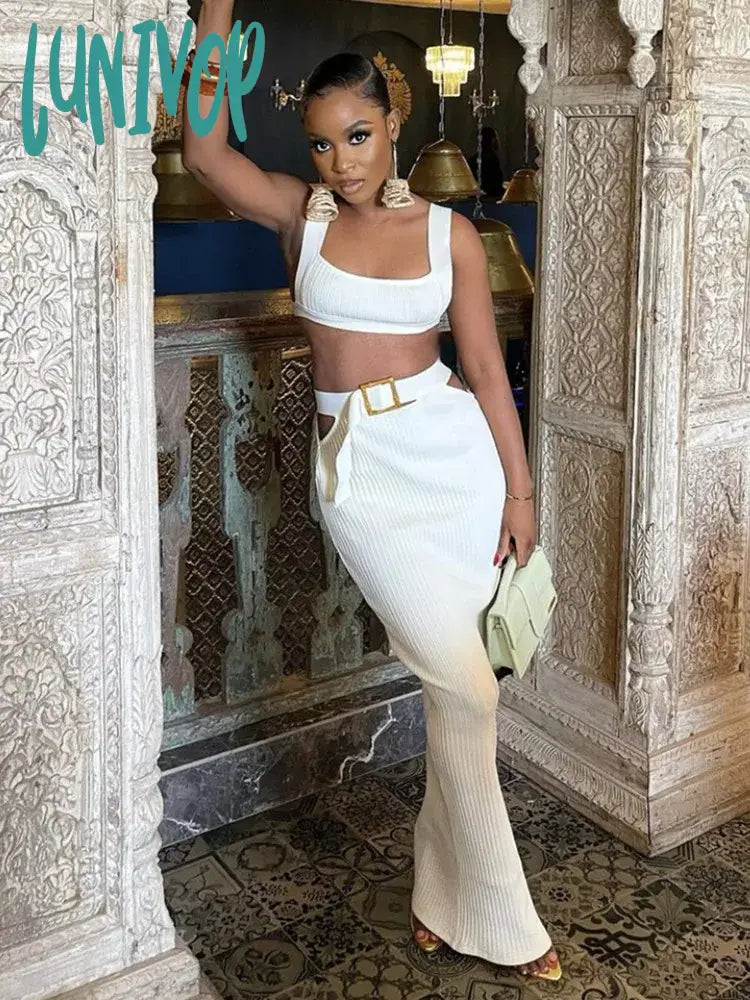 Lunivop Hot Women Summer Sexy Tank Beige Belt Maxi Long Bodycon Bandage Skirt Set Knitted Elegant Evening Club Party Dress Pleated Skirt Elegant Lunivop Hot Women Summer Sexy Tank Beige Belt Maxi Long Bodycon Bandage Skirt Set Knitted Elegant Evening Club Party Dress Pleated Skirt Elegant