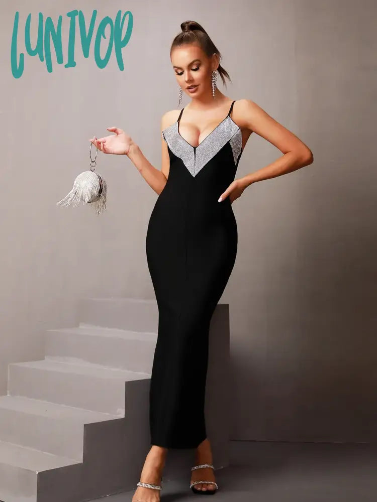 Lunivop Luxury Women Summer Sexy V Neck Diamonds Sparkly Black Maxi Long Bodycon Bandage Dress Elegant Evening Club Party Dress Tunics Favorite customer Lunivop Luxury Women Summer Sexy V Neck Diamonds Sparkly Black Maxi Long Bodycon Bandage Dress Elegant Evening Club Party Dress Tunics Favorite customer