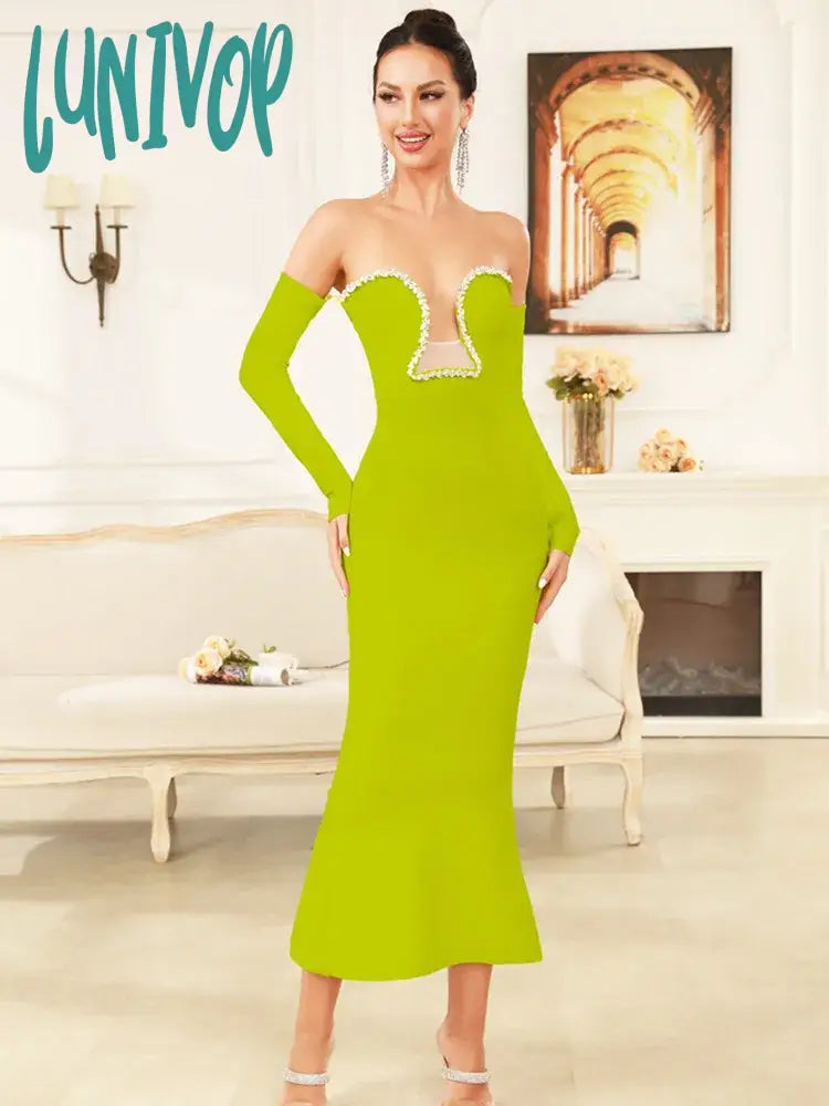 Lunivop New Women Celebrity Sexy Off Shoulder Green Diamonds Maxi Long Bandage Dress 2024 Knitted Elegant Evening Club Party Dress Tunics Brand named Lunivop New Women Celebrity Sexy Off Shoulder Green Diamonds Maxi Long Bandage Dress 2024 Knitted Elegant Evening Club Party Dress Tunics Brand named