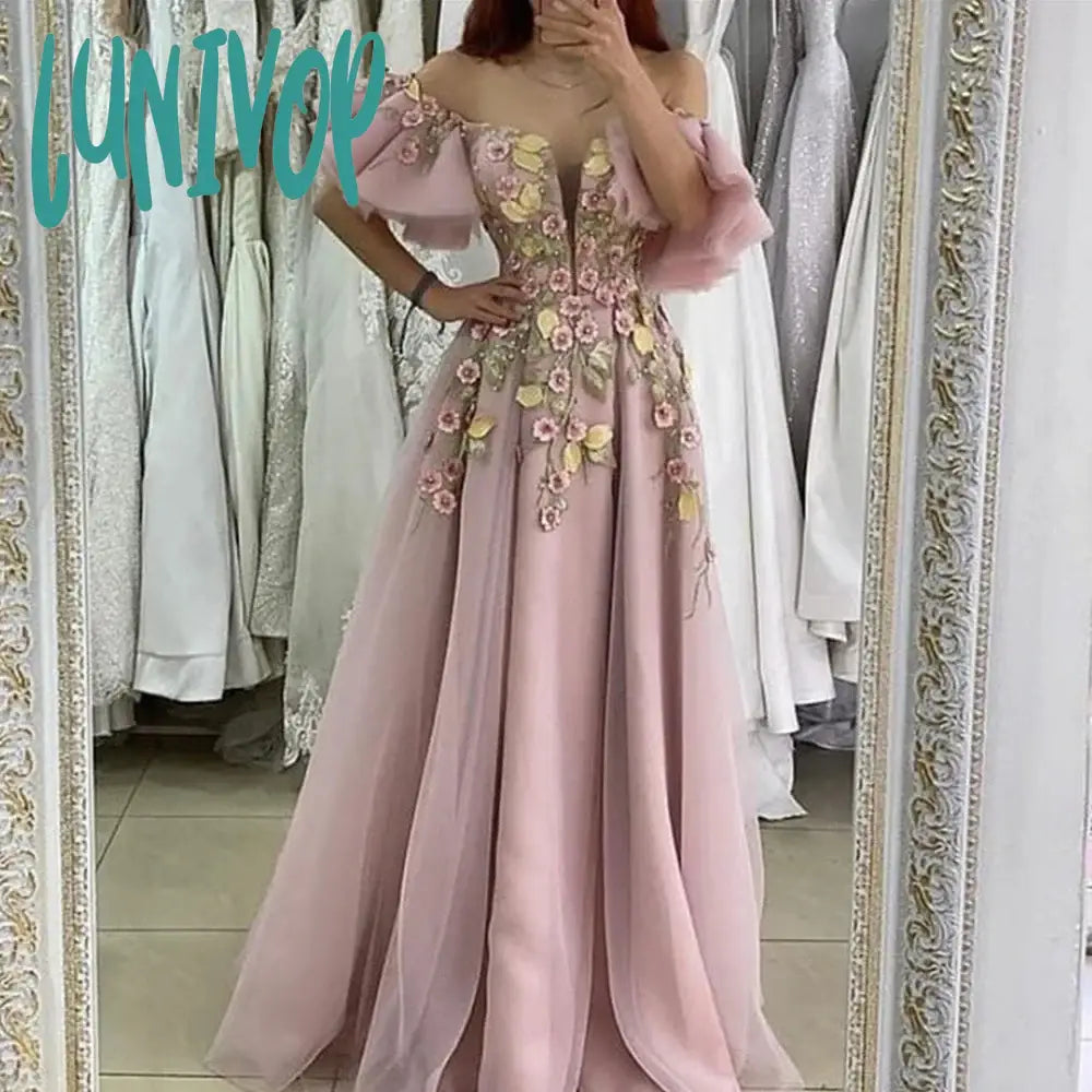 Lunivop Pink Tulle Prom Dresses 2024 Applique 3D Flower Evening Dresses Short Sleeves Dancing Party Gown formal occasion dresses 2024 Tunics Versatile functional Lunivop Pink Tulle Prom Dresses 2024 Applique 3D Flower Evening Dresses Short Sleeves Dancing Party Gown formal occasion dresses 2024 Tunics Versatile functional