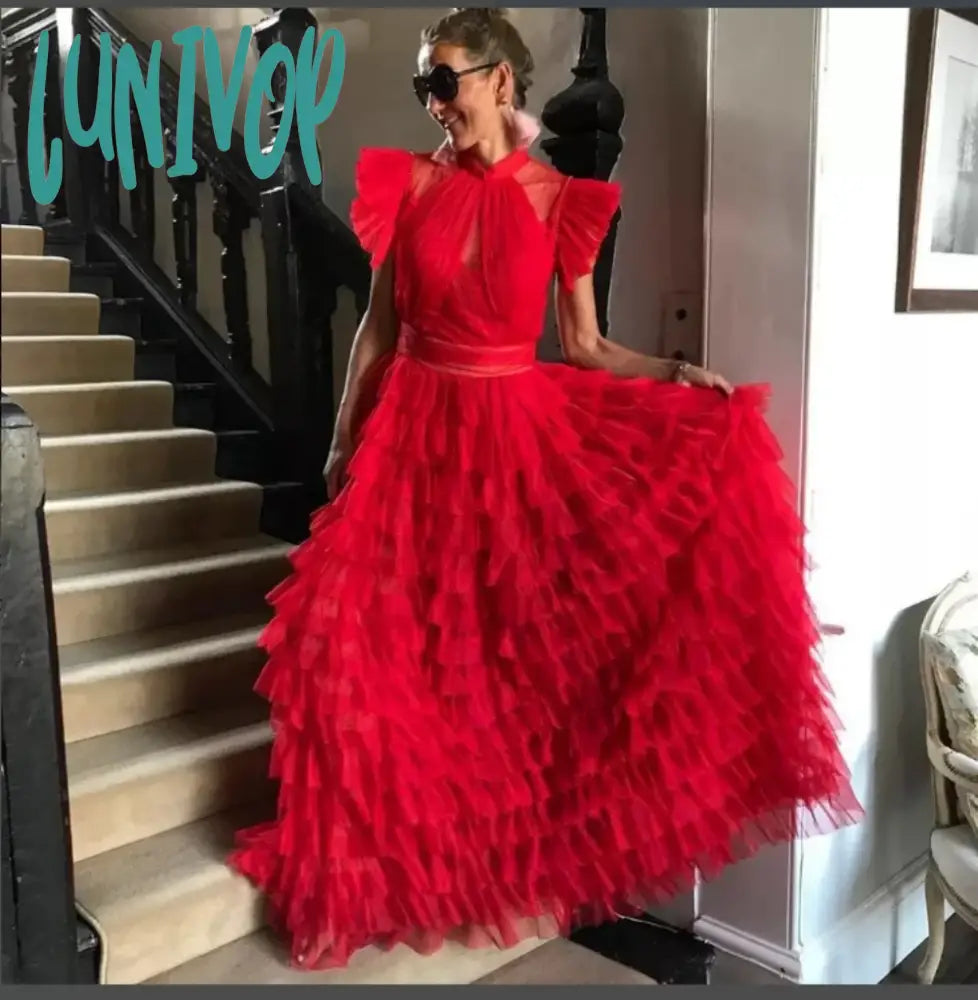 Lunivop Red High Criss-cross Prom Dresses Tiered Long Evening Dress 2024 Girls Short Sleeves Party Gown Dress robes de soirée Tunics Long Elegant Lunivop Red High Criss-cross Prom Dresses Tiered Long Evening Dress 2024 Girls Short Sleeves Party Gown Dress robes de soirée Tunics Long Elegant