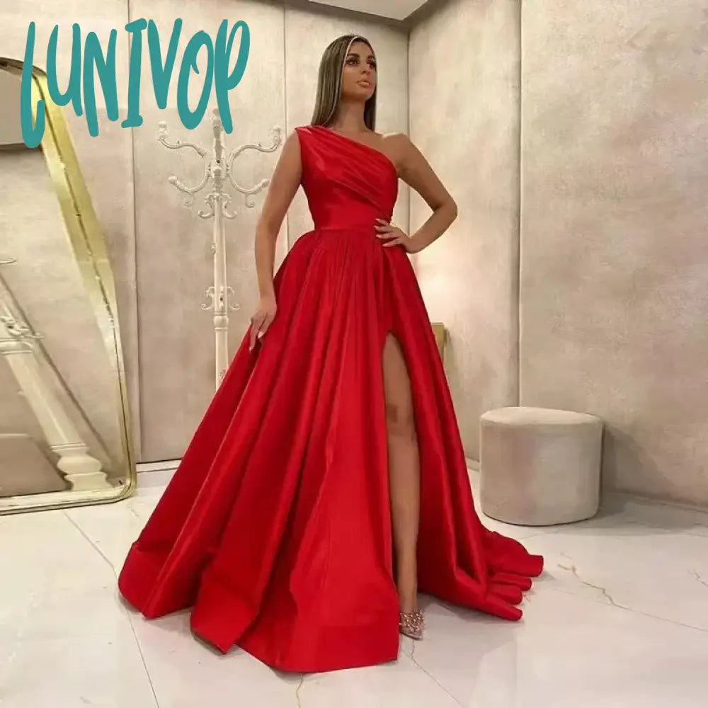 Lunivop Sexy Satin Purple A-Line Prom Dresses Side Split Evening Dress 2024 One Shoulder Gowns A Line Party Dress Robe De Soiree Tunics Denim casual