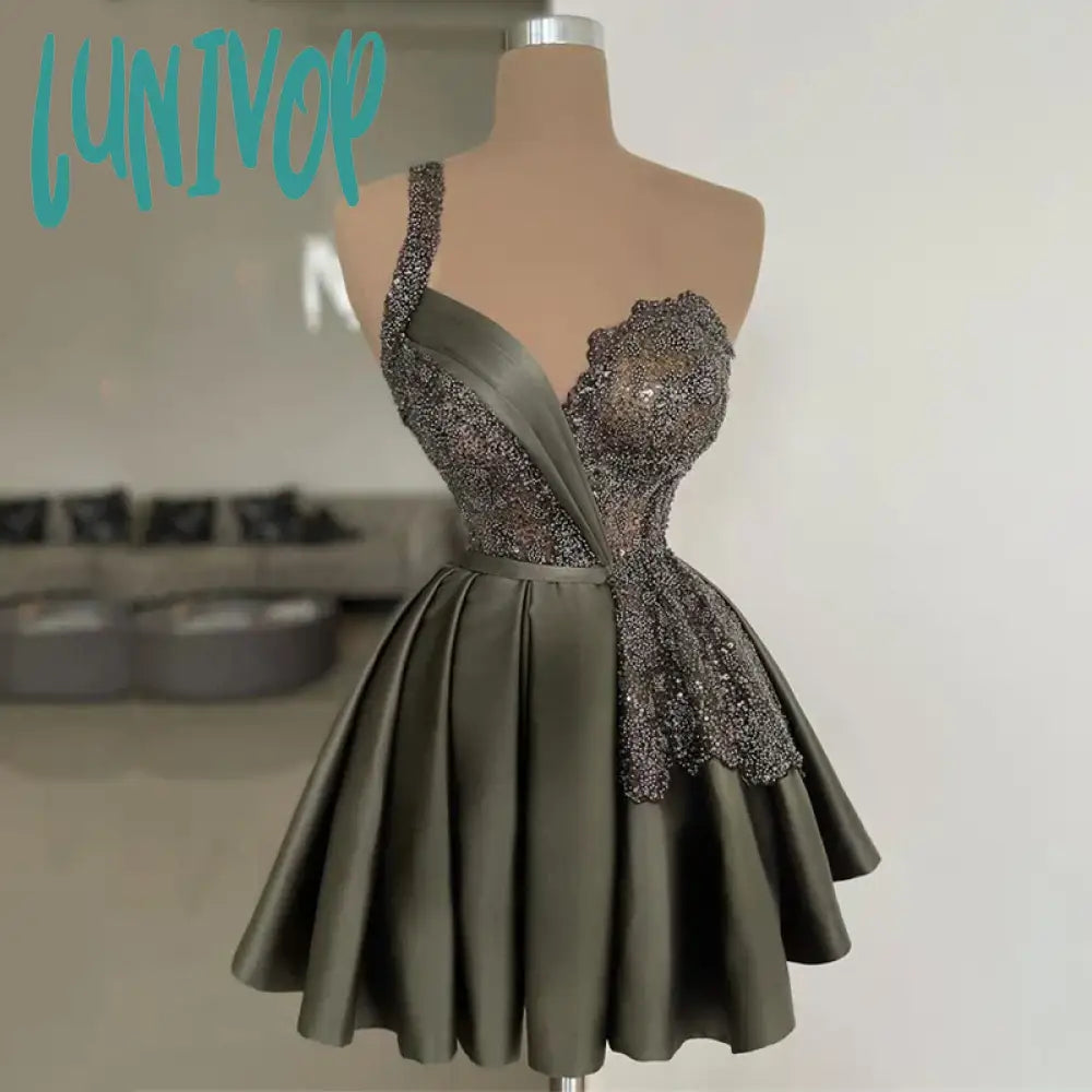 Lunivop Shiny Cocktail Party Dresses One Shoulder Pleated A-Line Short Evening Dress Mini Prom Gowns vestido festa 2024 Tunics Summer linen Lunivop Shiny Cocktail Party Dresses One Shoulder Pleated A-Line Short Evening Dress Mini Prom Gowns vestido festa 2024 Tunics Summer linen