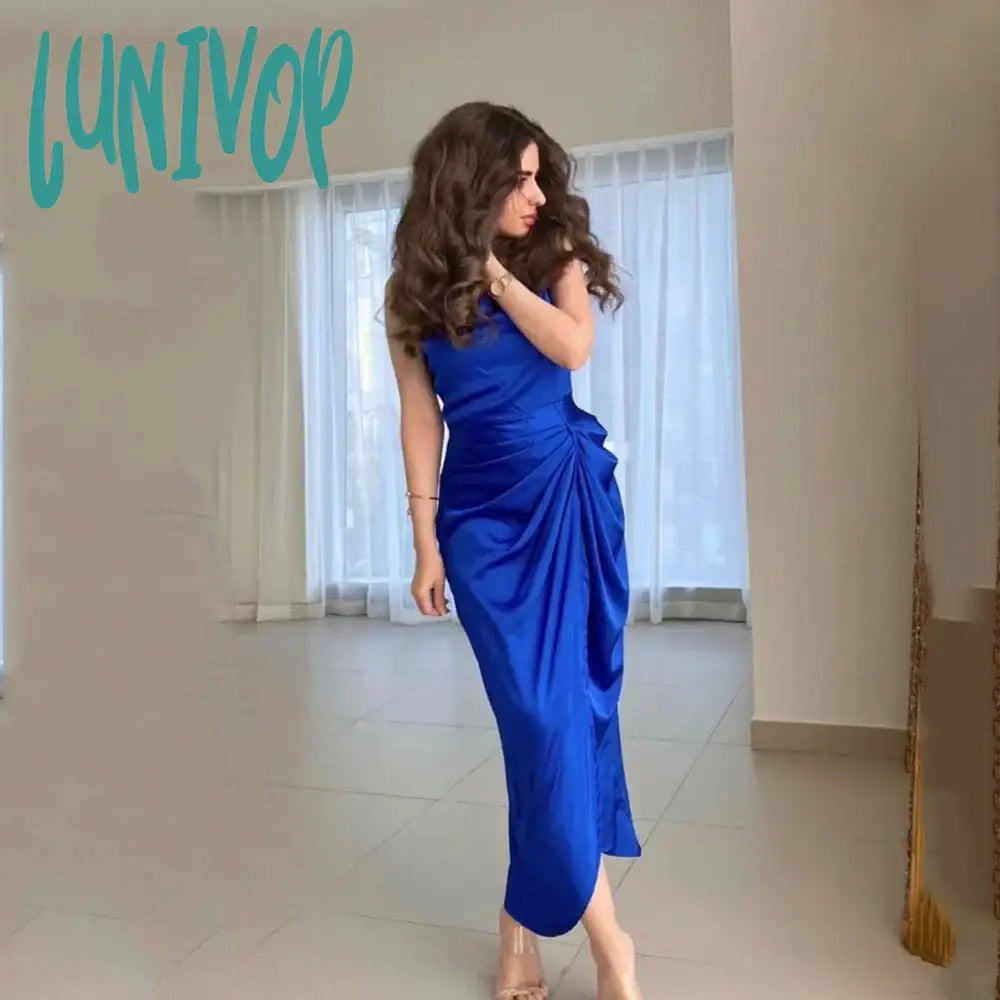 Lunivop Simple Strapless Evening Dresses Sexy Tea-Length Mermaid Party Gown 2024 for Women Pleated Arab Custom Made robes de Tunics Fleece cozy