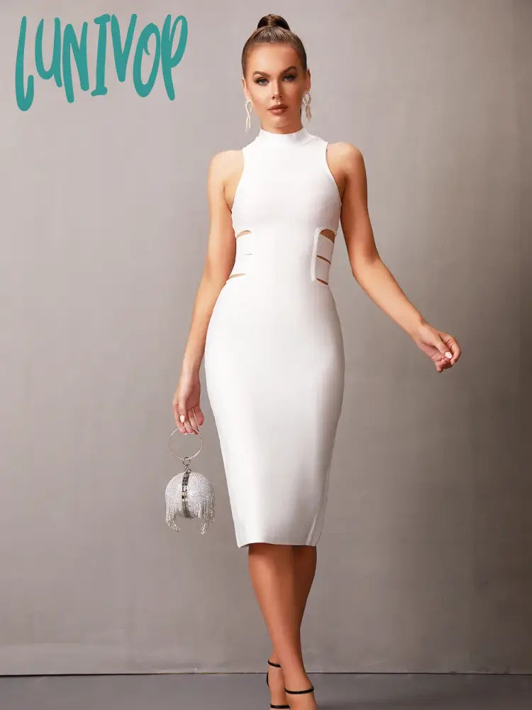 Lunivop Solid Nude Women Summer Sexy Turtleneck White Cut Out Midi Bodycon Bandage Dress Elegant Evening Party Dress Tunics Canvas sturdy Lunivop Solid Nude Women Summer Sexy Turtleneck White Cut Out Midi Bodycon Bandage Dress Elegant Evening Party Dress Tunics Canvas sturdy