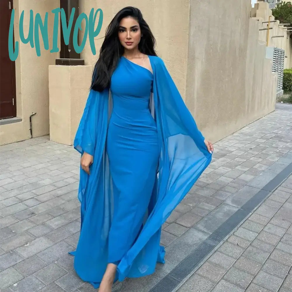 Lunivop Vintage One Shoulder Simple Pleat Evening Dresses Floor-Length Sexy Sheath Chiffon Prom Gowns 2024 for Women Arab with Cape Tunics stripes playful Lunivop Vintage One Shoulder Simple Pleat Evening Dresses Floor-Length Sexy Sheath Chiffon Prom Gowns 2024 for Women Arab with Cape Tunics stripes playful