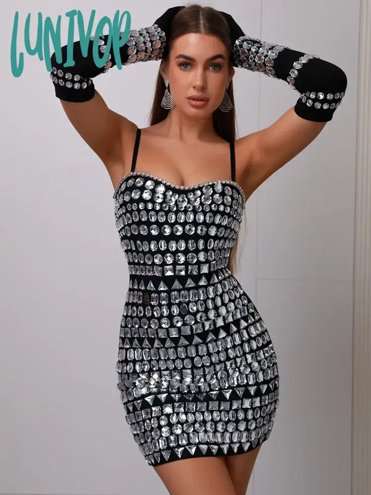 Lunivop Women Celebrity Christmas Sexy Beading Gloves Black Mini Bodycon Bandage Dress Knitted Elegant Evening Club Party Dress Tunics Polka dots Lunivop Women Celebrity Christmas Sexy Beading Gloves Black Mini Bodycon Bandage Dress Knitted Elegant Evening Club Party Dress Tunics Polka dots