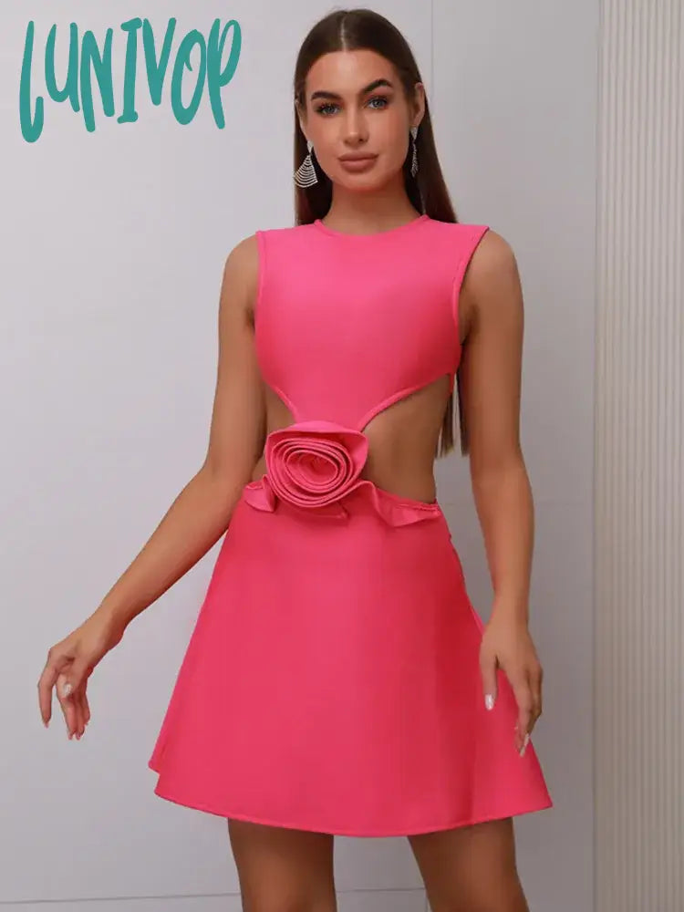 Lunivop Women Celebrity Sexy Sleeveless O Neck Flower Hot Pink Mini Bandage Dress Elegant Christmas Evening Club Party Dress Tunics Vintage classic Lunivop Women Celebrity Sexy Sleeveless O Neck Flower Hot Pink Mini Bandage Dress Elegant Christmas Evening Club Party Dress Tunics Vintage classic
