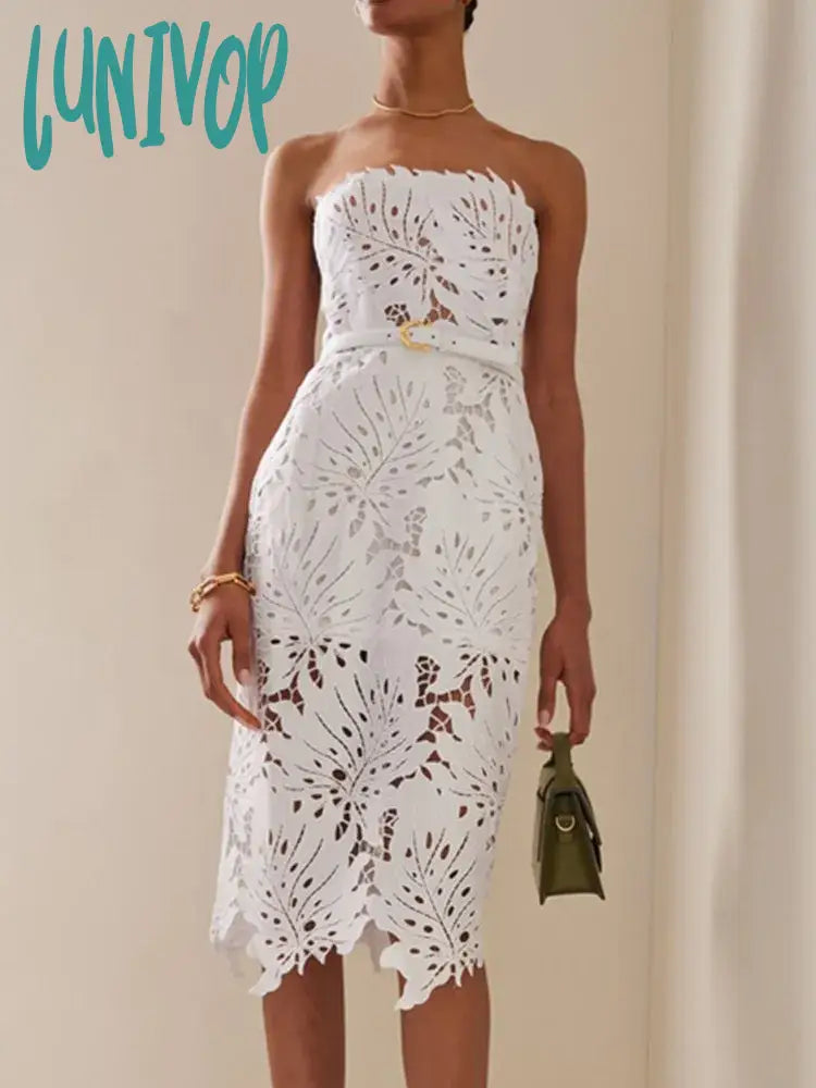 Lunivop Women Celebrity Sexy Strapless Backless Lace White Midi Bodycon Bandage Dress Elegant Evening Club Party Dress Tunics Lace romantic Lunivop Women Celebrity Sexy Strapless Backless Lace White Midi Bodycon Bandage Dress Elegant Evening Club Party Dress Tunics Lace romantic
