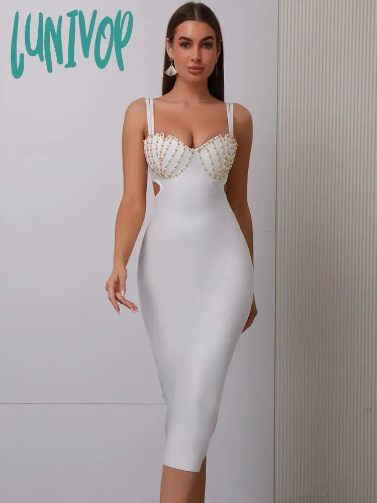 Lunivop Women Celebrity Sexy V Neck White Beading Cut Out Midi Bodycon Bandage Dress Knitted Elegant Evening Club Party Dress Tunics Recommended stylist Lunivop Women Celebrity Sexy V Neck White Beading Cut Out Midi Bodycon Bandage Dress Knitted Elegant Evening Club Party Dress Tunics Recommended stylist