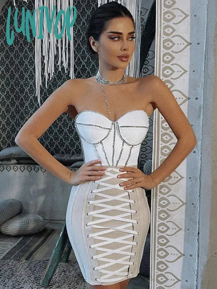 Lunivop Women Luxury Sexy Strapless Backless Crystal Sparkly Beige Pink Mini Bodycon Bandage Dress Elegant Evening Club Party Dress Tunics New arrival Lunivop Women Luxury Sexy Strapless Backless Crystal Sparkly Beige Pink Mini Bodycon Bandage Dress Elegant Evening Club Party Dress Tunics New arrival