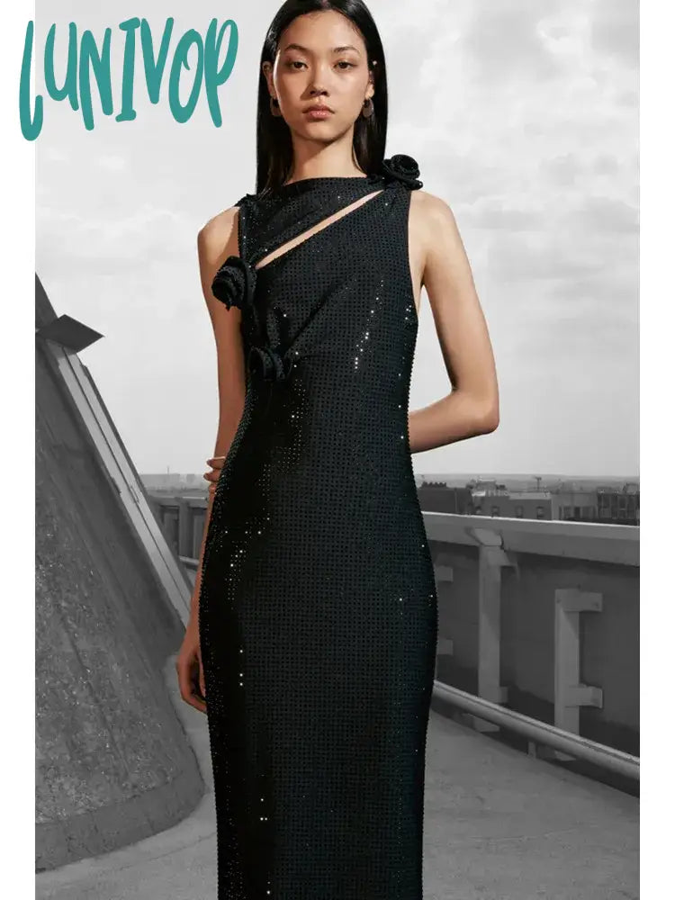 Lunivop Women Sexy Cut Out Studded Rhinestone Flower Black Midi Bodycon Bandage Dress Elegant Evening Club Party Dress Tunics Running lightweight Lunivop Women Sexy Cut Out Studded Rhinestone Flower Black Midi Bodycon Bandage Dress Elegant Evening Club Party Dress Tunics Running lightweight