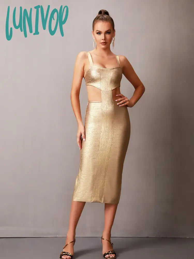 Lunivop Women Summer Sexy Cut Out Gold Bronzing Print Midi Bodycon Bandage Dress Elegant Evening Club Party Dress Tunics Versatile stylish Lunivop Women Summer Sexy Cut Out Gold Bronzing Print Midi Bodycon Bandage Dress Elegant Evening Club Party Dress Tunics Versatile stylish