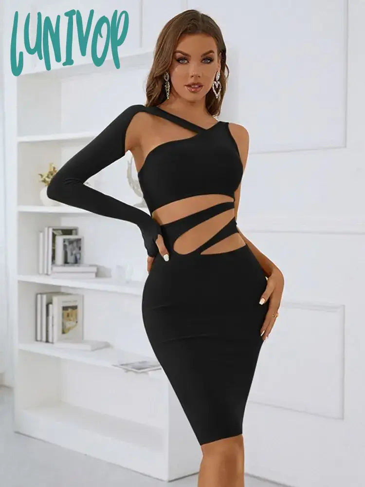 Lunivop Women Summer Sexy Single Sleeve Hollow Out Green Black Mini Bodycon Bandage Dress Elegant Evening Club Party Dress Tunics Luxurious premium Lunivop Women Summer Sexy Single Sleeve Hollow Out Green Black Mini Bodycon Bandage Dress Elegant Evening Club Party Dress Tunics Luxurious premium