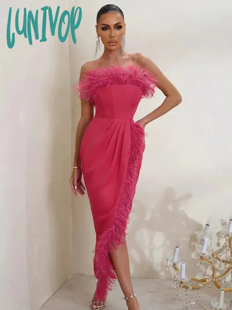 Lunivop Women Summer Sexy Strapless Backless Feather Blue Pink Black Midi Bodycon Bandage Dress Elegant Evening Club Party Dress Tunics Chinos classic Lunivop Women Summer Sexy Strapless Backless Feather Blue Pink Black Midi Bodycon Bandage Dress Elegant Evening Club Party Dress Tunics Chinos classic